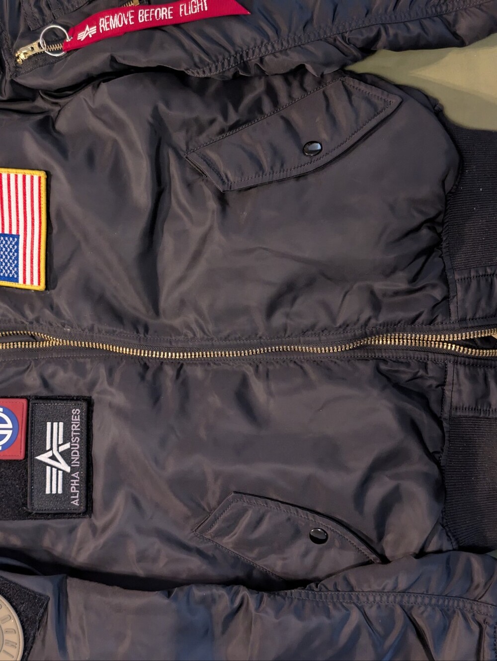 Alpha Industries Navy Bomber Jacket with Patch Accents